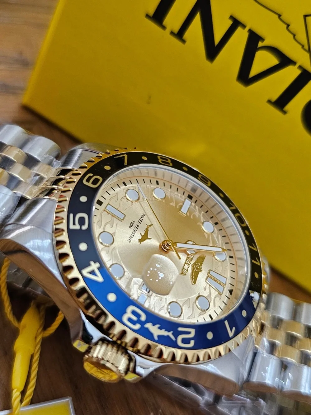 Invicta ProDiver Two-Tone Gold & Silver Watch with Blue and Black Bezel